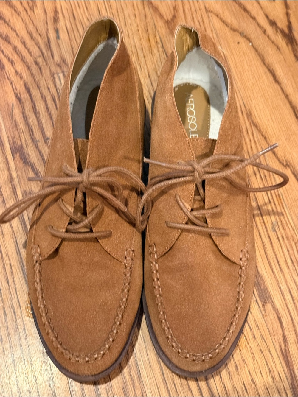 AEROSOLES Tan Suede Lace-Up Ankle Booties